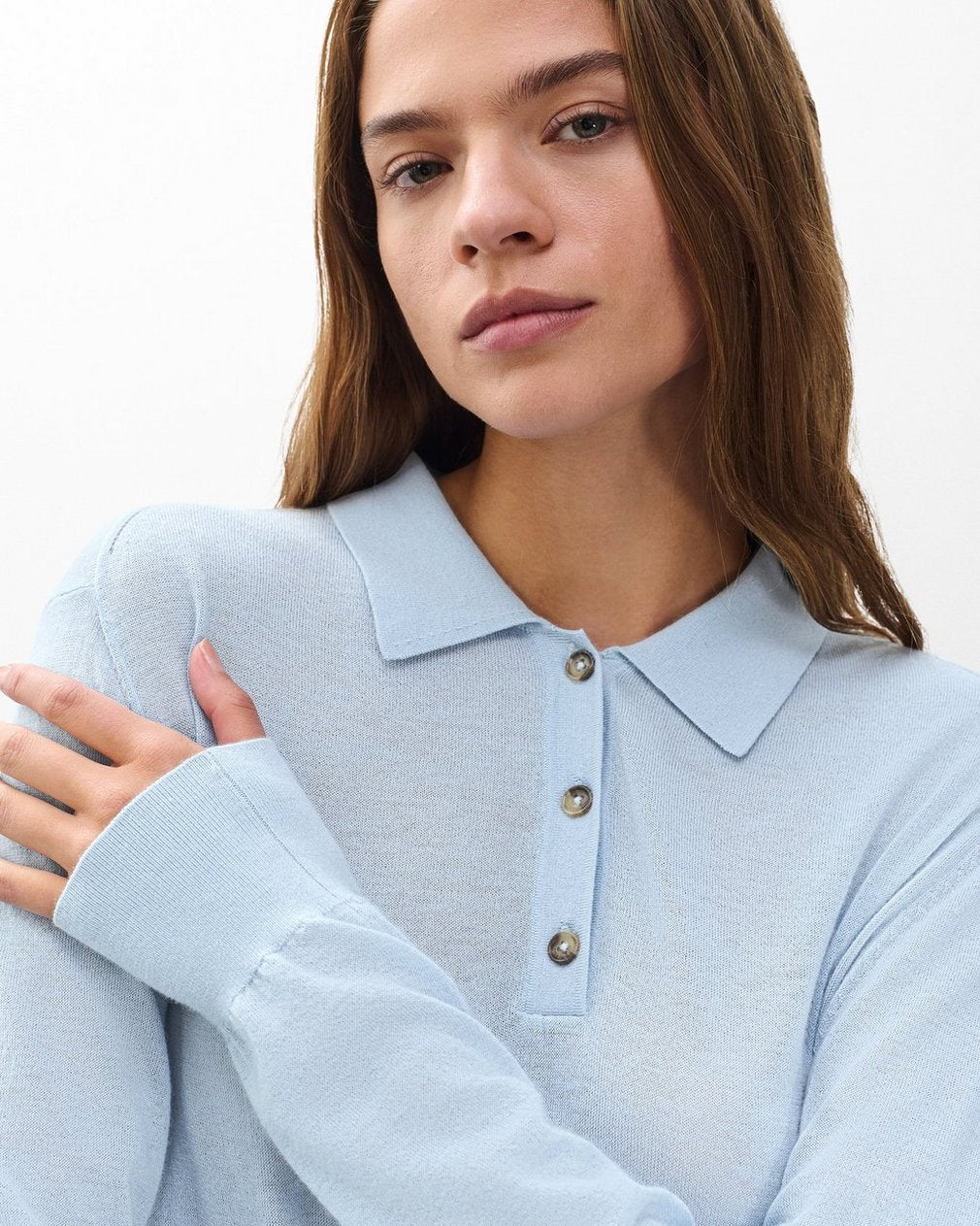 Adeline Lightweight Cashmere Polo - Light Blue