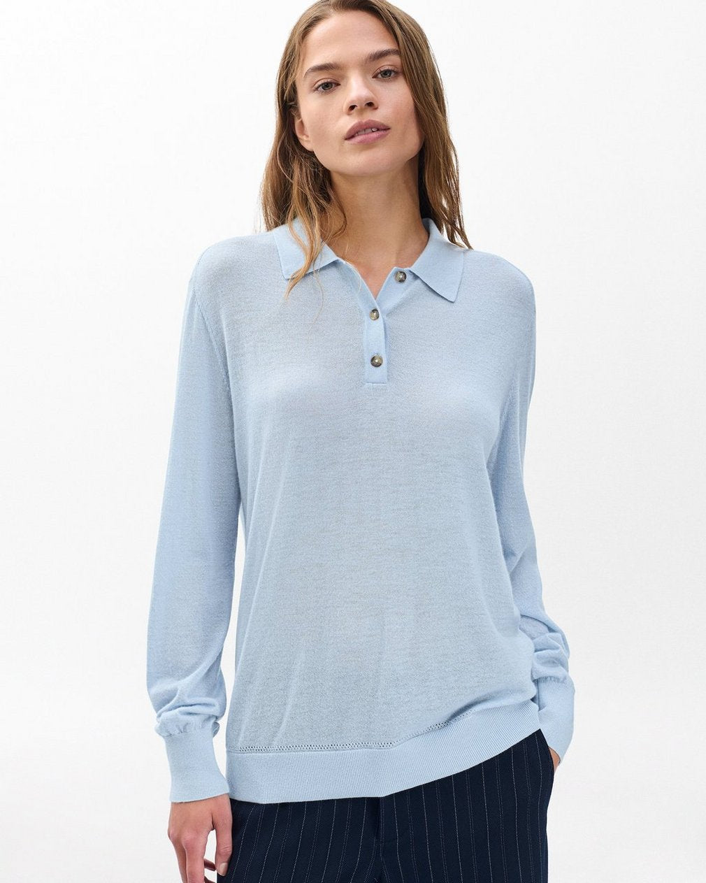 Adeline Lightweight Cashmere Polo - Light Blue