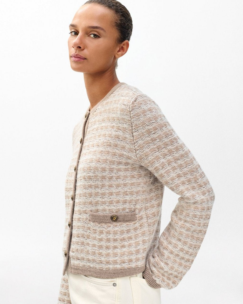 Robyn Tweed Cardigan - Oatmeal Multi