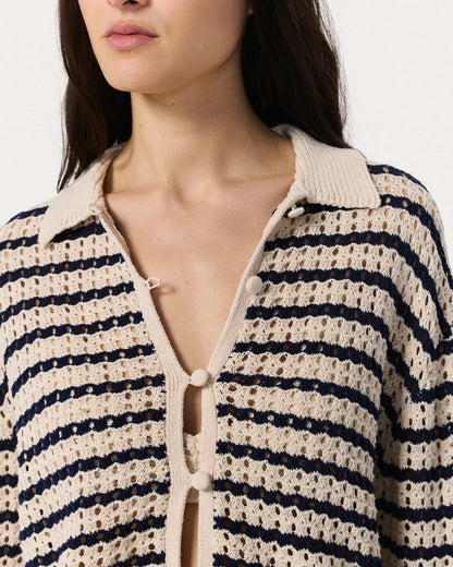 Khloe Striped Open-Knit Cardigan - Ivory