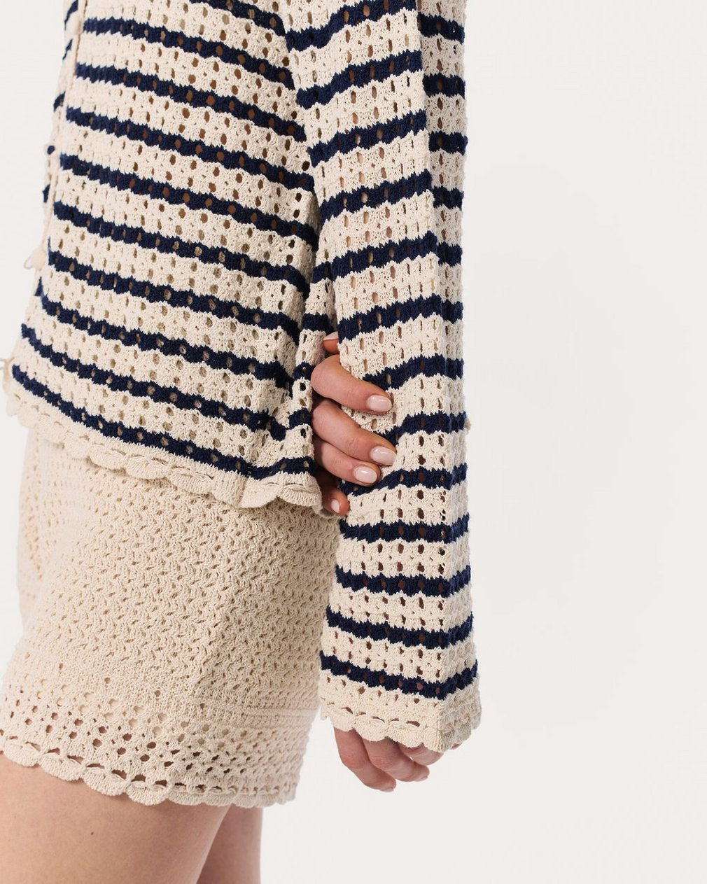 Khloe Striped Open-Knit Cardigan - Ivory