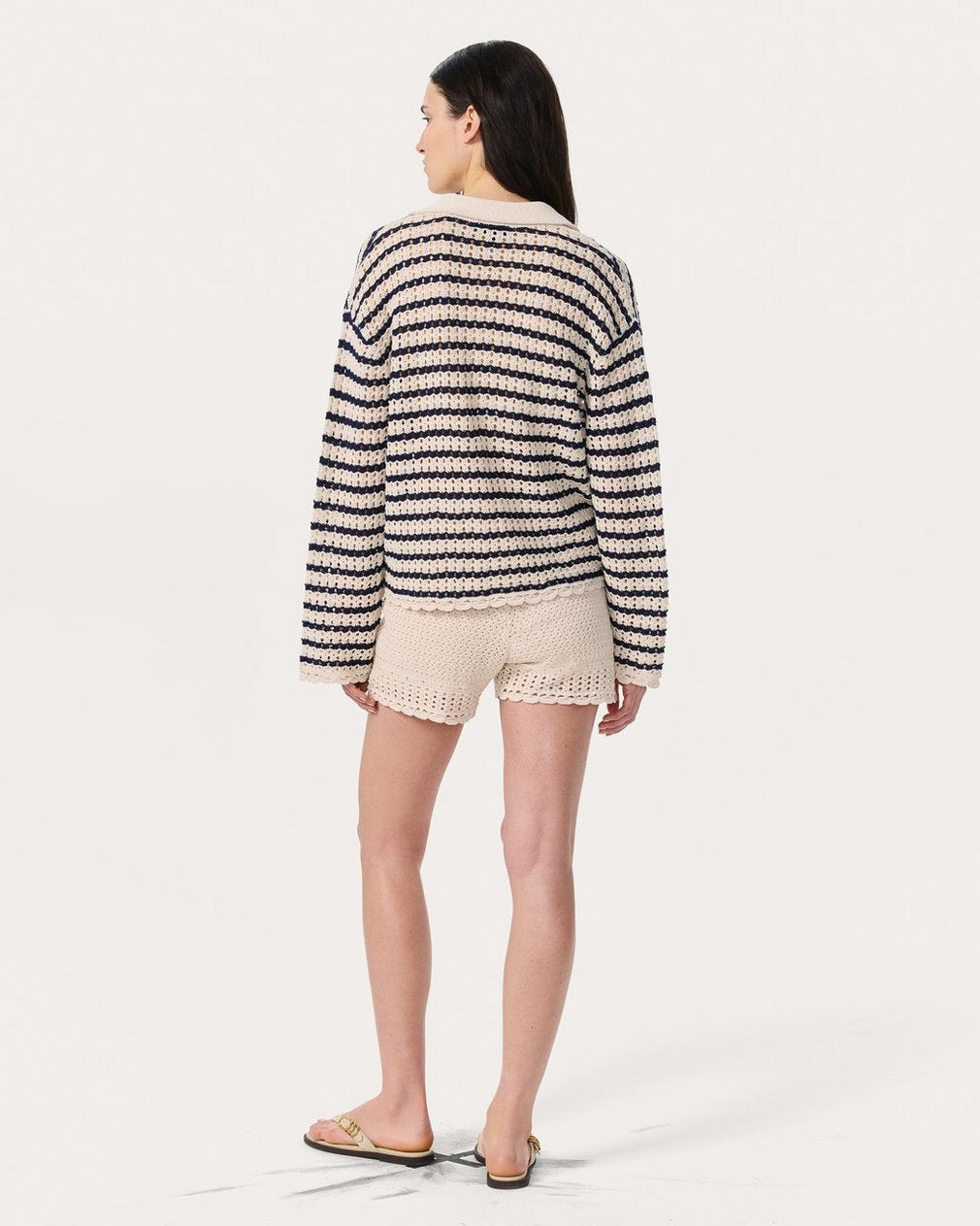 Khloe Striped Open-Knit Cardigan - Ivory
