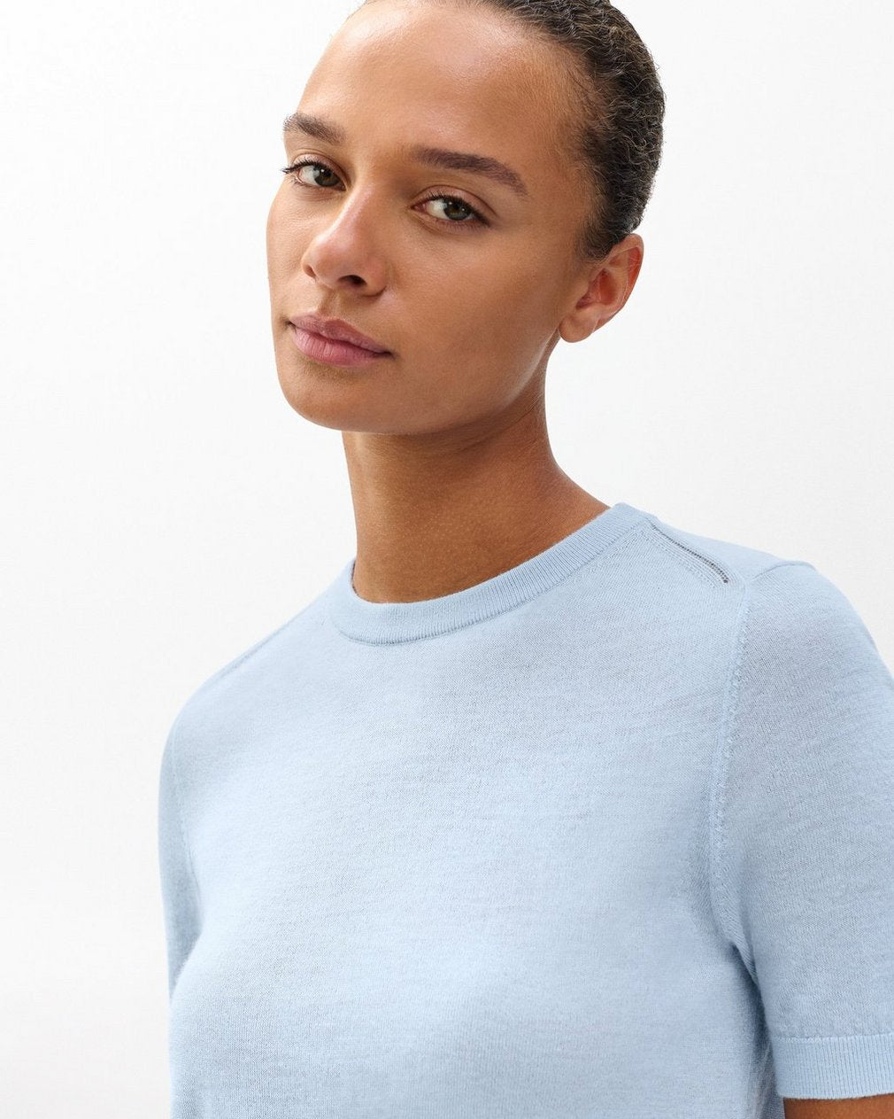 Adeline Lightweight Cashmere Tee - Light Blue