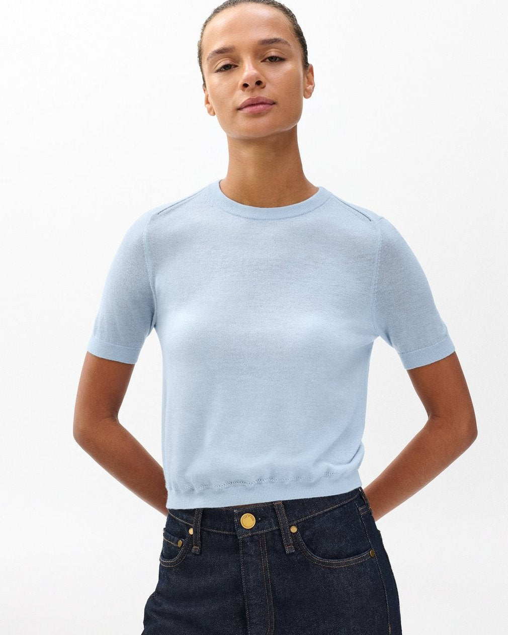 Adeline Lightweight Cashmere Tee - Light Blue
