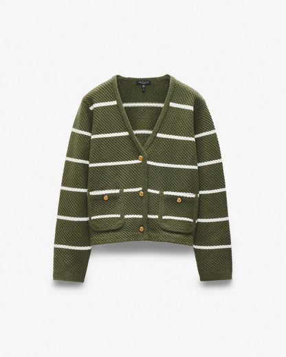 Peggy Striped Wool V-Neck Cardigan - Army Multi