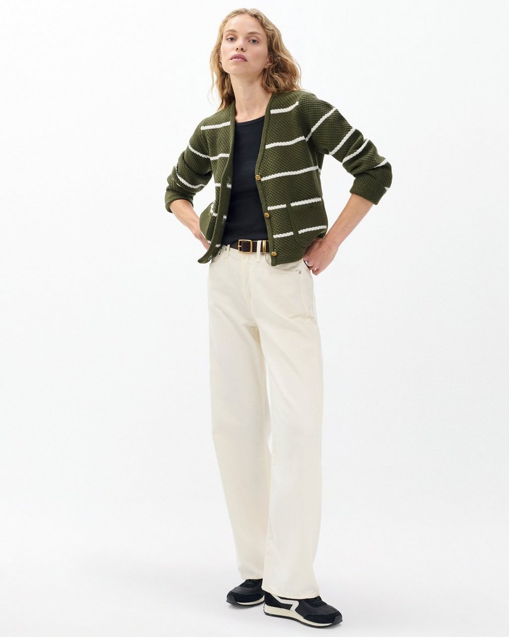 Peggy Striped Wool V-Neck Cardigan - Army Multi