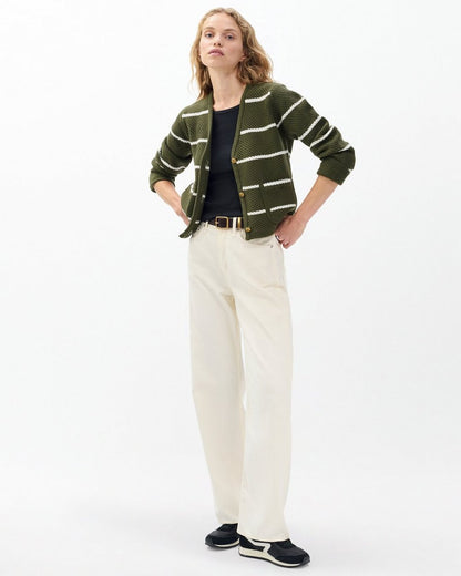 Peggy Striped Wool V-Neck Cardigan - Army Multi