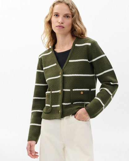 Peggy Striped Wool V-Neck Cardigan - Army Multi