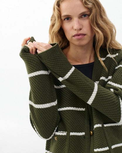 Peggy Striped Wool V-Neck Cardigan - Army Multi