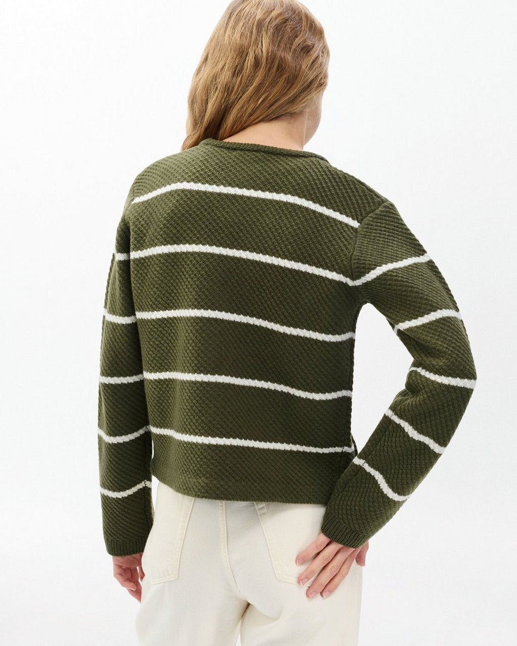 Peggy Striped Wool V-Neck Cardigan - Army Multi