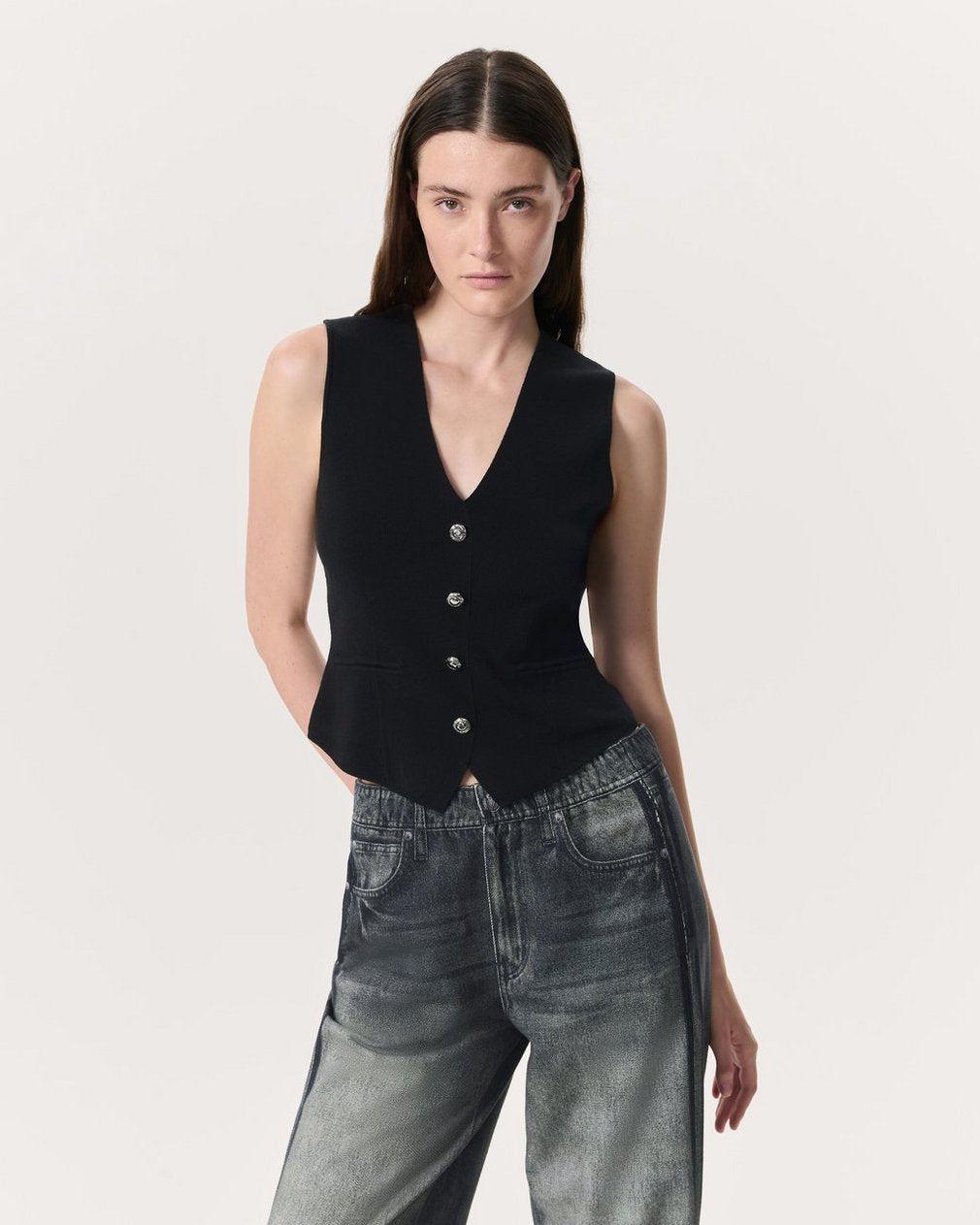 Ella Merino Wool-Blend Sweater Vest - Black