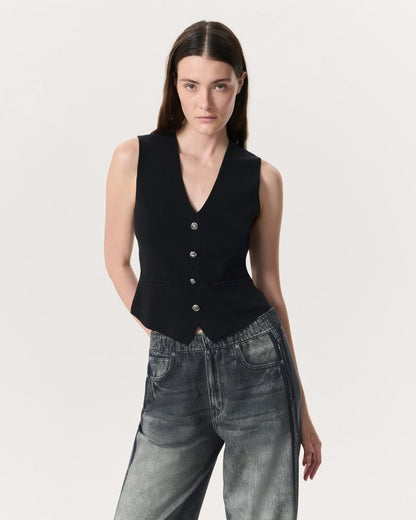 Ella Merino Wool-Blend Sweater Vest - Black