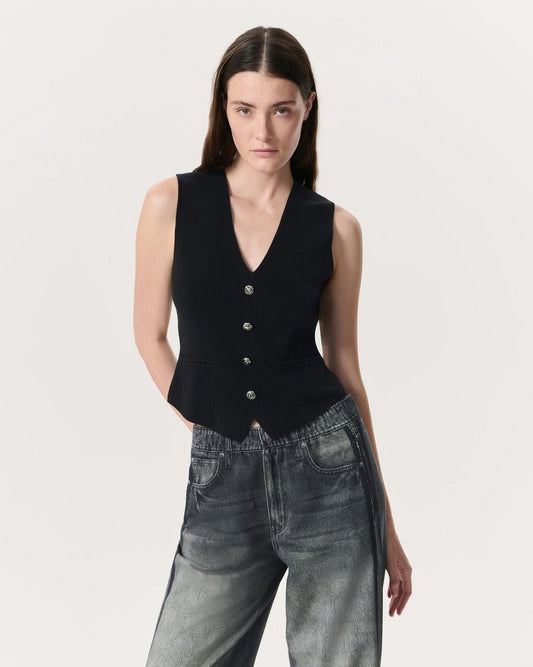 Ella Merino Wool-Blend Sweater Vest - Black