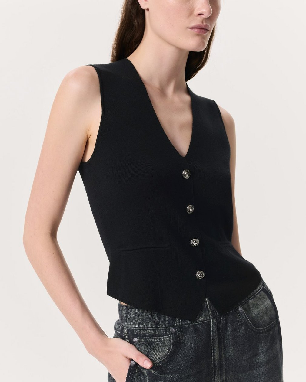 Ella Merino Wool-Blend Sweater Vest - Black