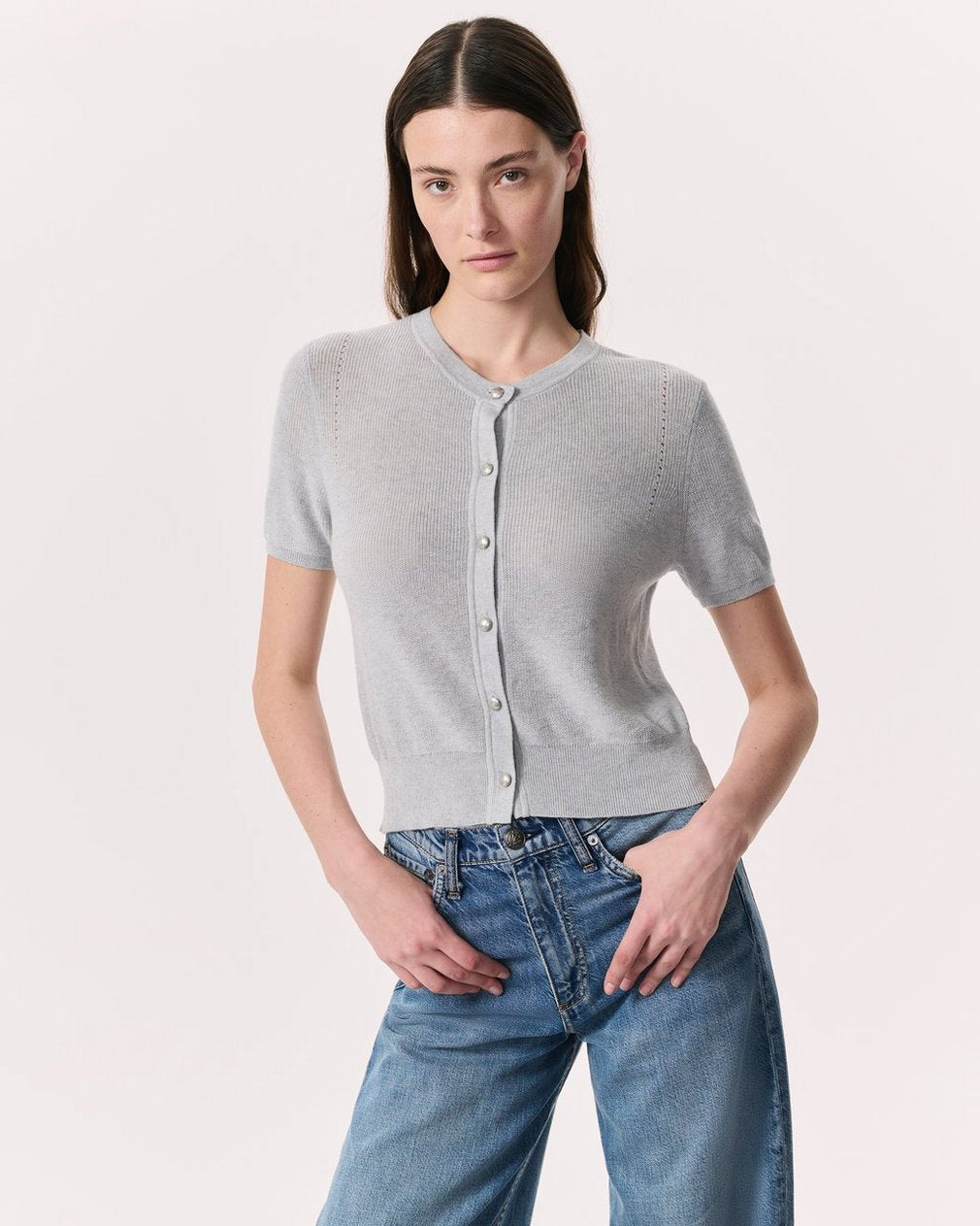 Dina Cotton-Cashmere Cardigan - Heather Grey