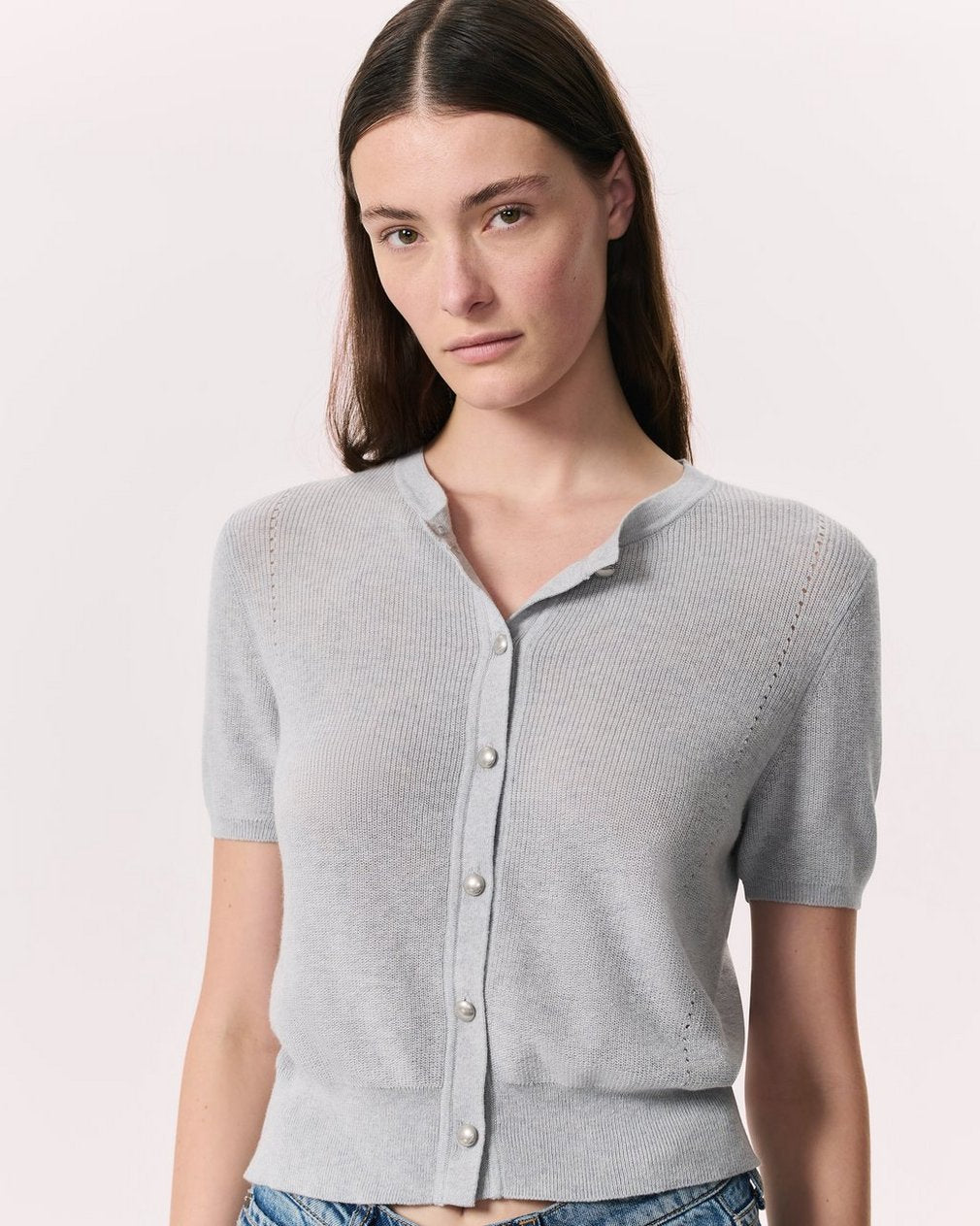 Dina Cotton-Cashmere Cardigan - Heather Grey