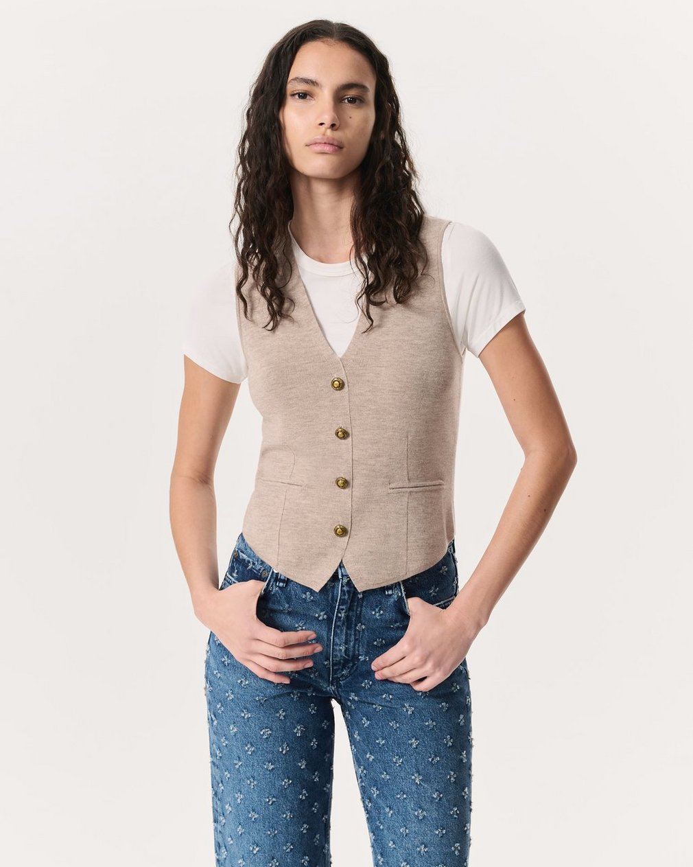 Ella Merino Wool-Blend Sweater Vest - Dark Taupe