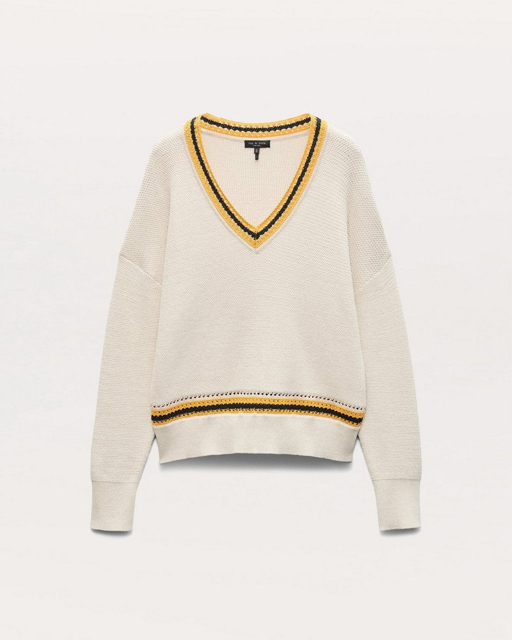 Meghan Striped Crochet-Trim V-Neck Sweater - Ivory