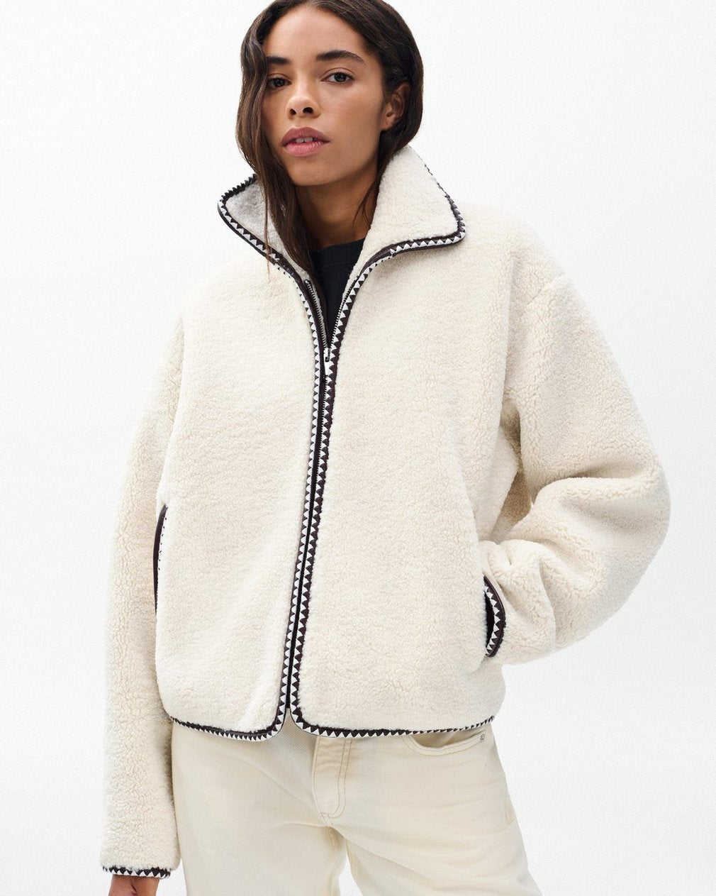 Mai Sherpa Zip-Up Jacket - Ivory