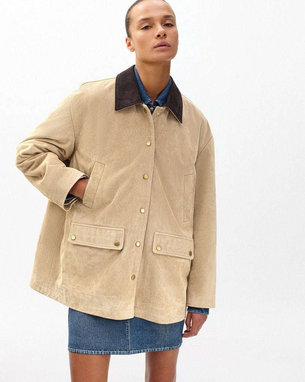 Cassidy Calf Suede Jacket - Tan