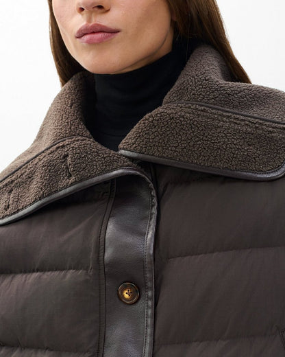 Gloria Mixed-Media Puffer Jacket - Brown
