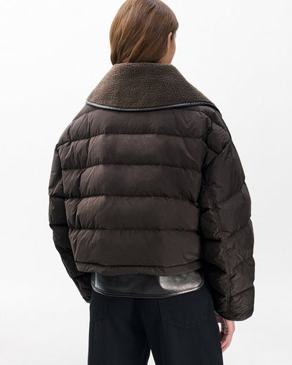 Gloria Mixed-Media Puffer Jacket - Brown