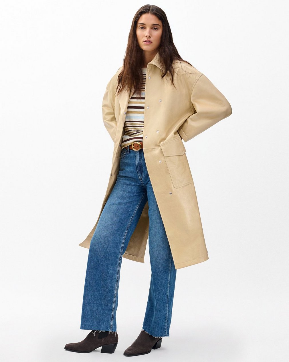 Rue Lamb Leather Trench Coat - Tan