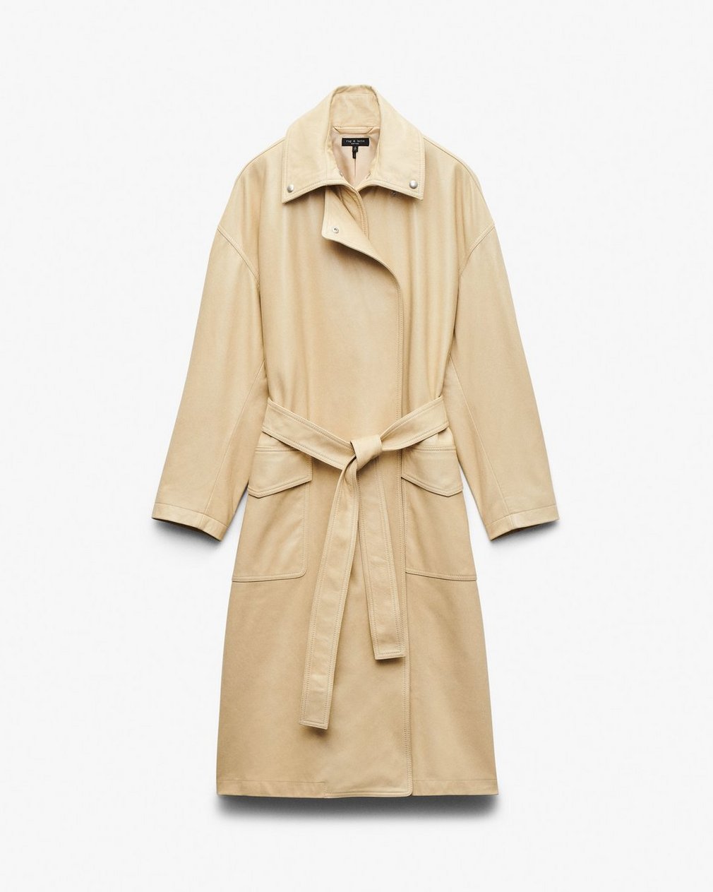 Rue Lamb Leather Trench Coat - Tan