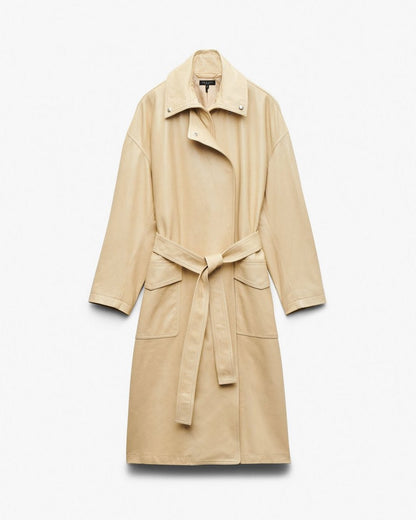 Rue Lamb Leather Trench Coat - Tan
