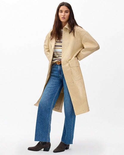 Rue Lamb Leather Trench Coat - Tan