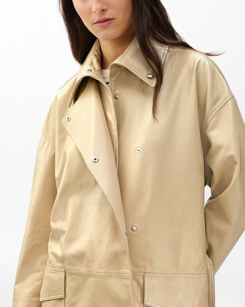 Rue Lamb Leather Trench Coat - Tan