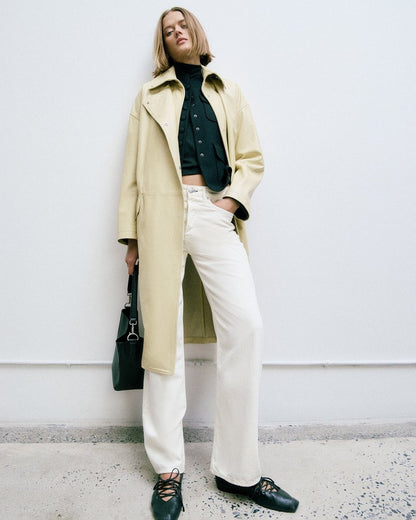 Rue Lamb Leather Trench Coat - Tan