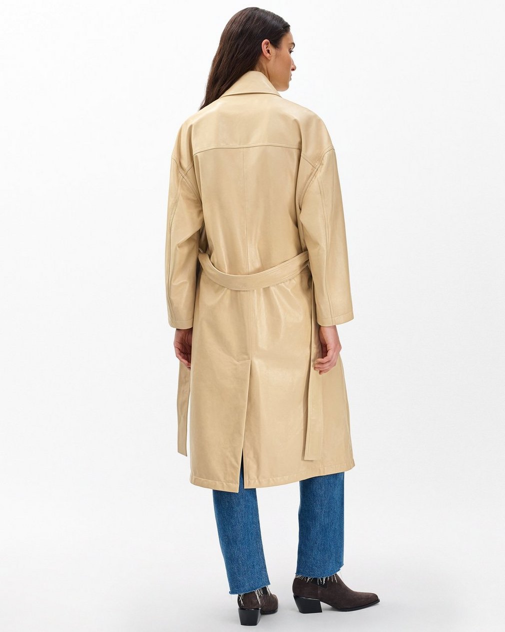 Rue Lamb Leather Trench Coat - Tan