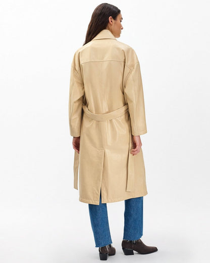 Rue Lamb Leather Trench Coat - Tan