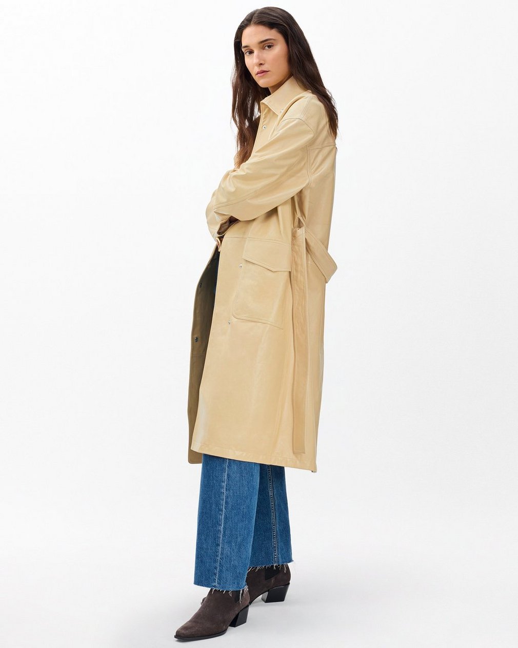 Rue Lamb Leather Trench Coat - Tan