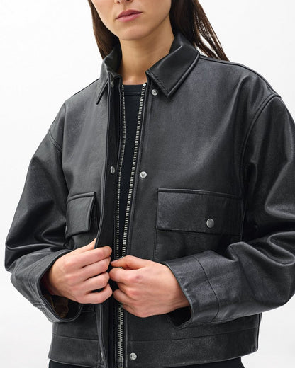 Nonie Lamb Leather Jacket - Black