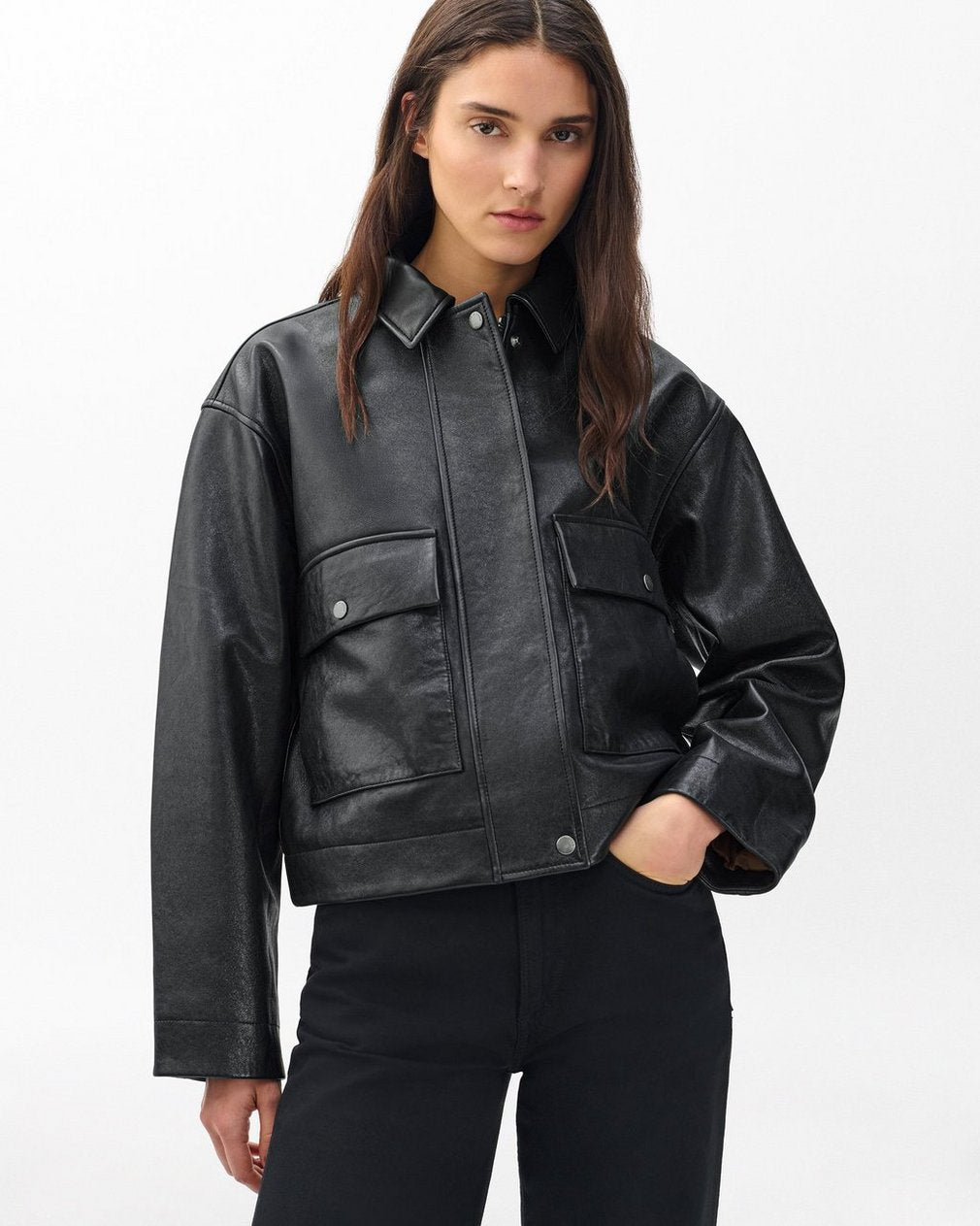 Nonie Lamb Leather Jacket - Black