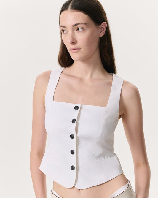 Mariana Linen-Blend Vest - White