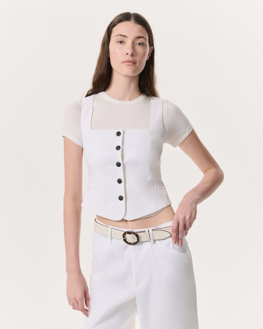 Mariana Linen-Blend Vest - White
