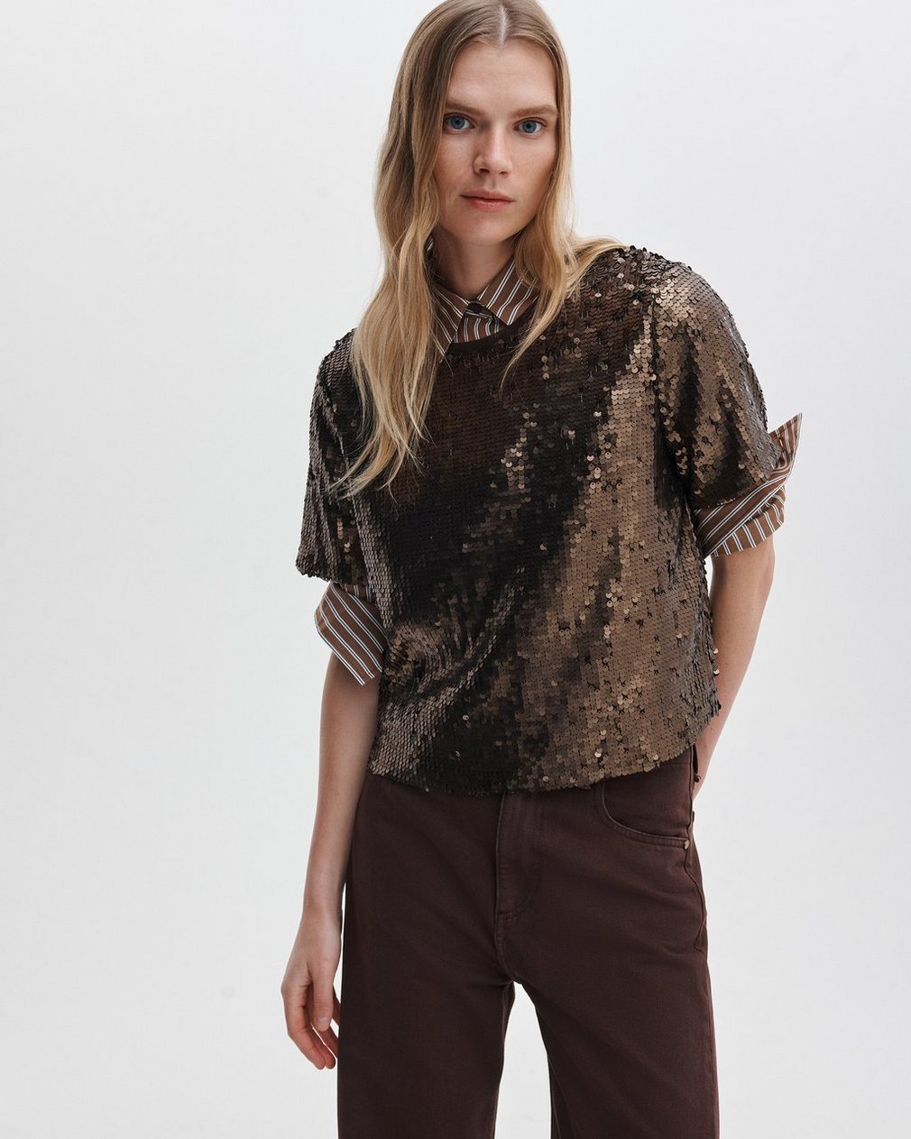 Lucy Sequined Tee - Coffee