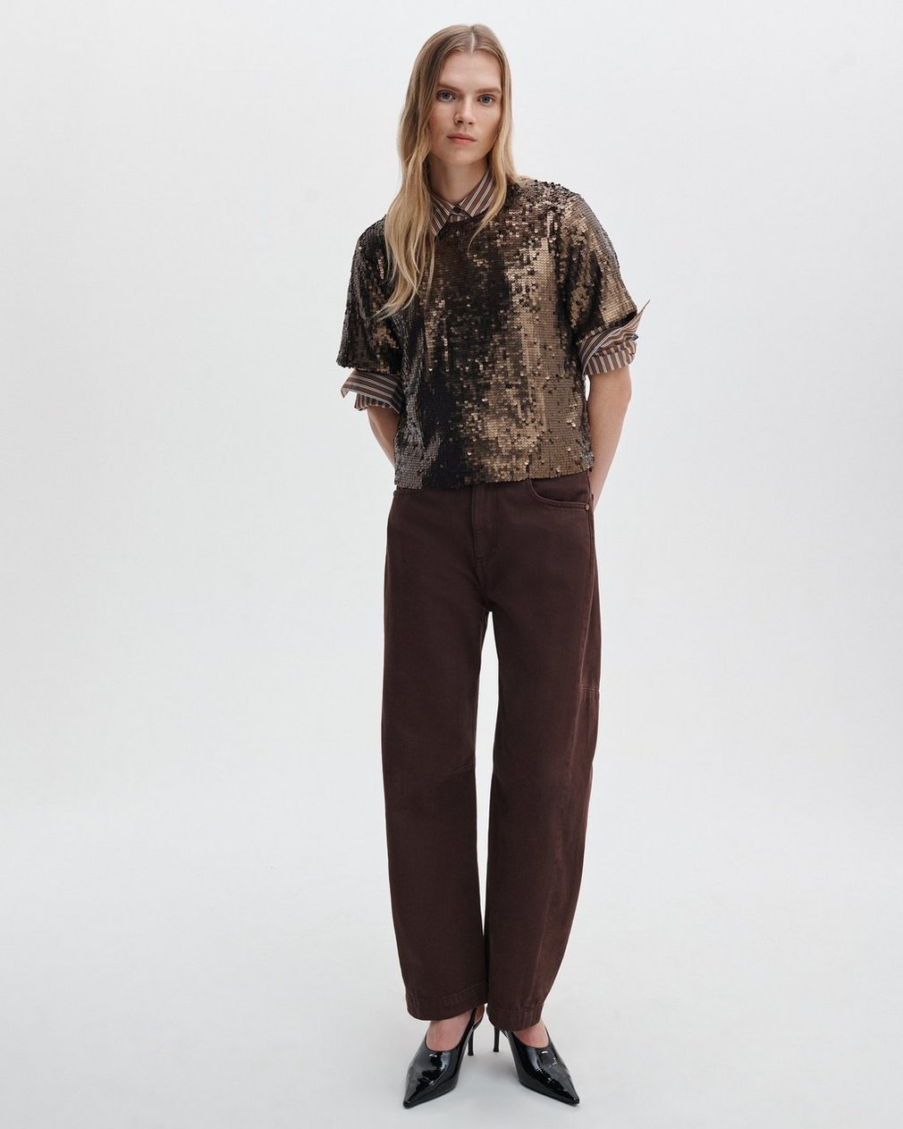 Lucy Sequined Tee - Coffee