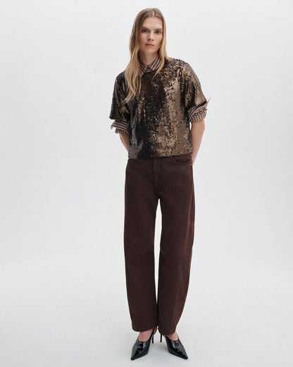 Lucy Sequined Tee - Coffee