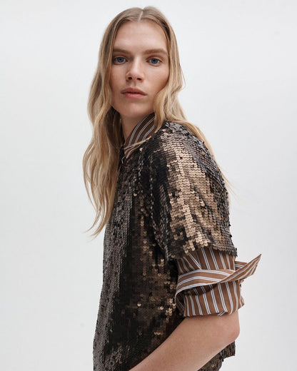 Lucy Sequined Tee - Coffee