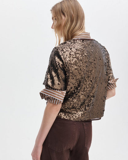 Lucy Sequined Tee - Coffee