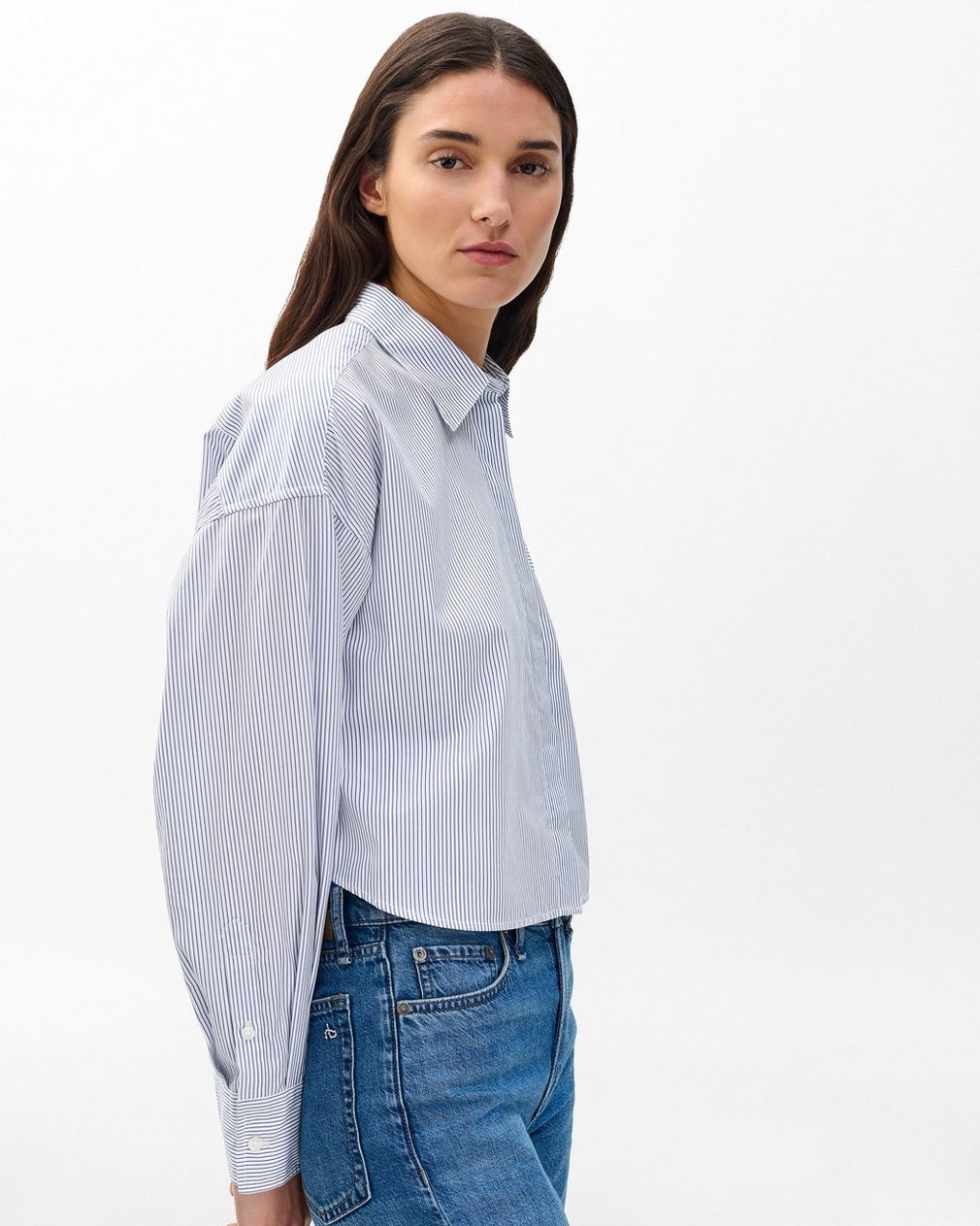 Marin Cropped Striped Shirt - White Stripe