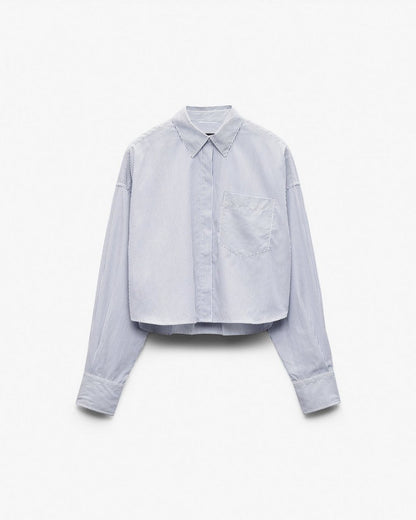 Marin Cropped Striped Shirt - White Stripe