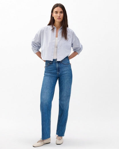 Marin Cropped Striped Shirt - White Stripe