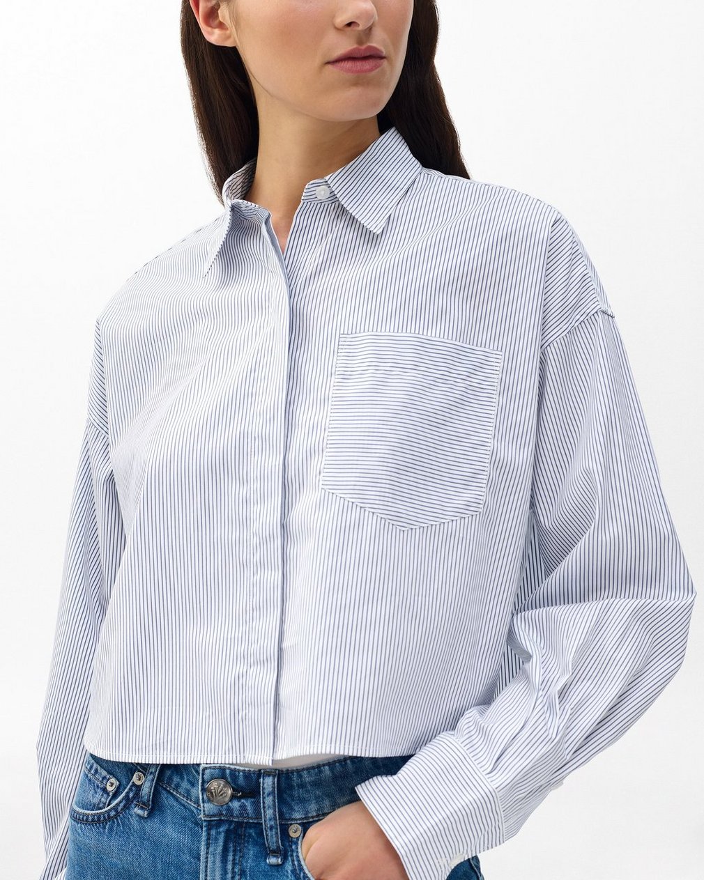 Marin Cropped Striped Shirt - White Stripe