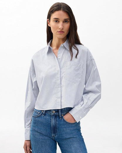 Marin Cropped Striped Shirt - White Stripe