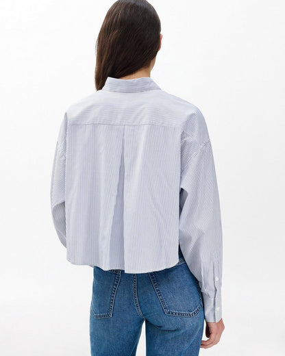 Marin Cropped Striped Shirt - White Stripe